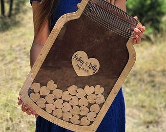 Wedding Guest Book, Wedding Guest Book Alternative, Mason Jar Guest Book, Drop Box, Wedding Mason Jar, Wedding, Dark Wood Border GuestBook