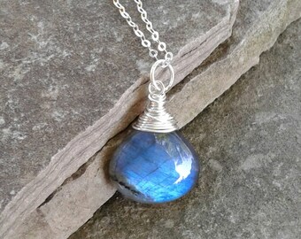 Labradorite Necklace, Solid Sterling Silver Labradorite Pendant Necklace, Labradorite Jewelry