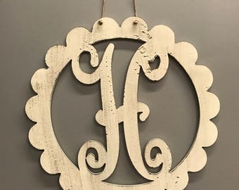 Monogram Door Hanger, Summer Door Hanger, Wooden Front Door Wreath, Front Door Decor, Wooden Letter Monogram, Rustic, Barnwood