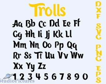 Trolls Alphabet, trolls font svg, Svg, Dxf, Eps, Png, Alphabet letters, Calligraphy printables, Cursive Disney Svg Font, font svg, Cricut