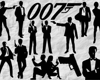 13 James Bond Silhouettes | James Bond SVG cut files | James Bond cliparts | 007 Silhouettes | cut files | digital | vectors | printable