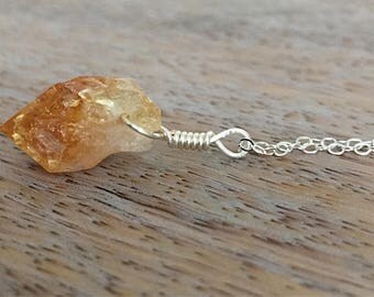 Raw Citrine Necklace Sterling Silver Citrine Necklace Citrine Pendant Raw Citrine Jewelry Rough Citrine Necklace Raw Crystal Necklace
