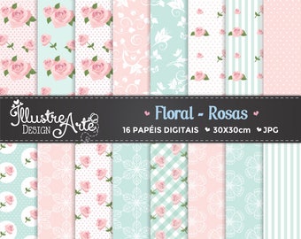 Floral Roses Digital Paper / Shabby Chic