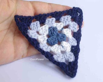 DIY Bunting Banner - 6 Blue crochet granny triangle 10cm - Large flag
