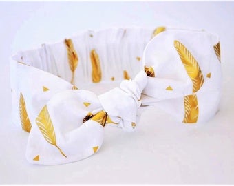 Baby girl headband, topknot baby, baby bows, baby girl headbands, cotton headband, toddler, baby headband, white and gold