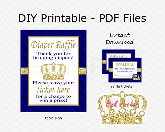 sale crown diaper raffle tickets and table sign navy blue