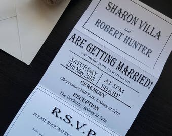 Tri Fold Wedding Invitations with detachable RSVP card