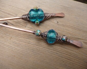 decorative hair sticks for buns, womens hair accessories, blue beaded cloisonne hairstick jewelry bun holder, hair chopsticks, thick hair