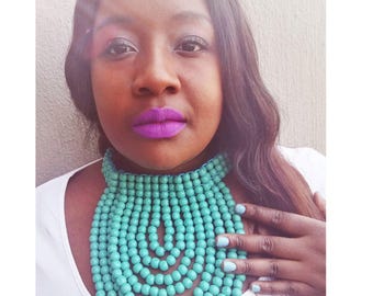 Wooden bead African choker necklace