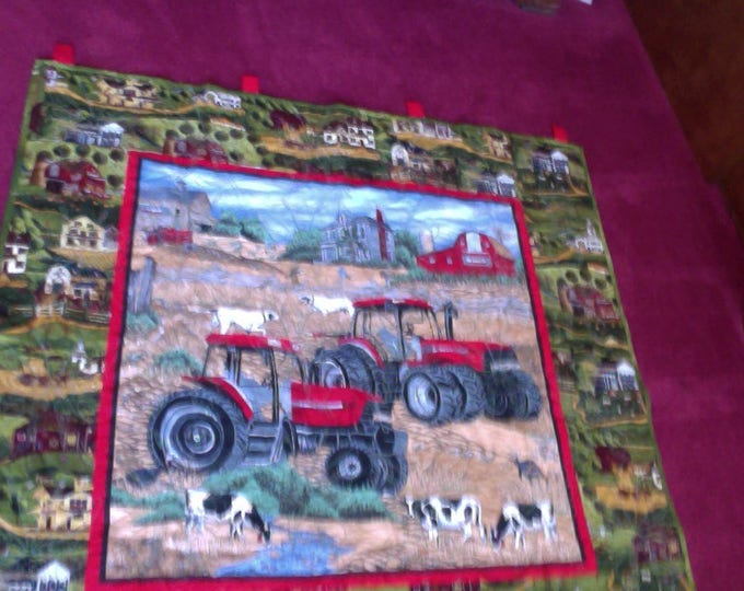 Farmers Wall Hanging, Tractor Wall Hanging, Farm House and Farm Quilt, Country Living Wall Hanging Quilt