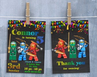 Lego Ninjago Invitation, Lego Ninjago Invitations, Lego Ninjago Birthday Party Invitation with Free Thank You Card, Personalized JPEG