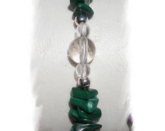 MALACHITE and rock crystal and 925 sterling silver bracelet