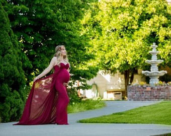 Maternity Gown ~ Fitted Maxi Gown ~ Long Maternity Gown ~ Maxi Dress ~ Maternity Dress For Photo Shoot ~ Chiffon Skirt ~ JULIETA
