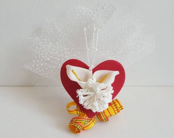 Kit magnetic brooch heart bouquet on a nest of tulle with Lavender for your event