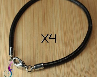 4 bracelets 20cm black genuine leather B6 European