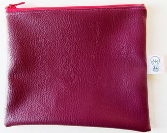 Large 20 cm x 16.5 cm plum leatherette case