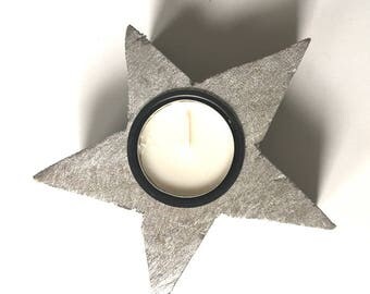 Wooden candle holder natural silver color