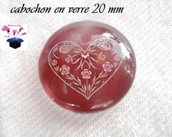 1 cabochon clear 20mm heart Burgundy background theme