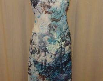 Fabric 100% Polyamide in shades of blue with patterns on ancient Greece mythology