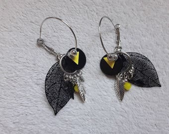 Kit yellow and black earrings for pierced ears