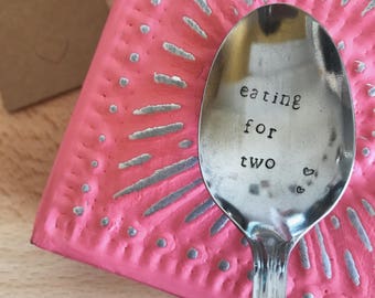 Pregnancy announcement spoon "eating for two"-engraved spoon