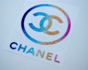 Chanel iron on decals, htv decals, chaanel patches, designer inspired applique, tshirt designs, glitter colors, holographic colors