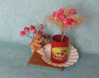 ashtray, trinket tray or candle puppies and roses