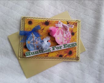 Easter card background sunflowers, eggs and chicks