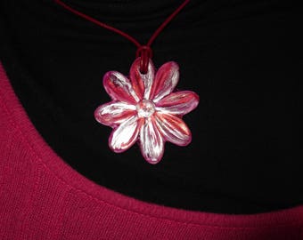 reversible painted porcelain rose flower cameo pendant