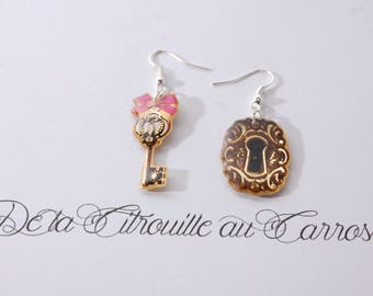 Golden key and lock earrings