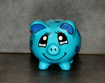 Kids Blue ceramic pig piggy bank