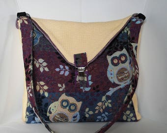 OWL/Ecru fabric Messenger handbag