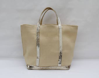 The bag in 100% linen very clear beige-yellow-gold