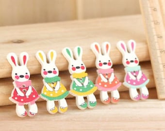 5 buttons 2 holes of different colors wooden Bunny