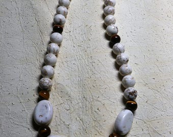 Magnesite (also known as "white turquoise" and tigers eye 18 inch necklace with lobster claw clasp
