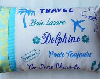Pillow personalized with names, words to your liking and fabrics to choose