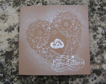 Carte félicitations mariage romantique en blanc et kraft