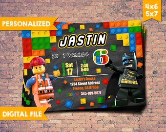 Lego Batman Invitation, Lego Party, Lego Superheroes birthday invitation, Lego Movie instant download, Lego Invitation, Lego DIY