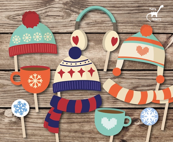 Printable winter photo booth props Christmas photo props.
