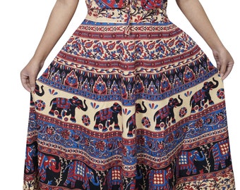 Jungle Groove Elephant Print Cotton Sleeveless Summer Fashion Boho Chic Gypsy Maxi Dress M/L