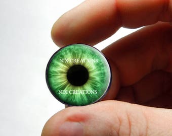 Glass Eyes - Green Zombie Human Doll Taxidermy Eyes Handmade Glass Cabochons - Pair or Single - You Choose Size