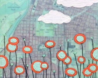 Salem / 5 x 5 Map Painting / Oregon / Cloud Art / Map Art / Circle Art / Map Art / Rachel Austin Art / Modern Nursery