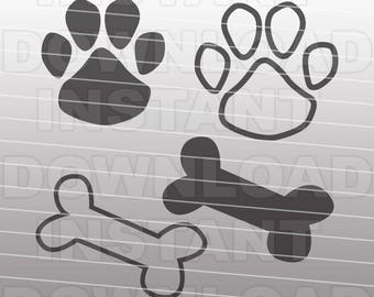 Paw Print SVG File-Dog Bone SVG-Dog Paw svg-Cutting Template-Vector Clip Art for Commercial & Personal Use-Cricut,Cameo,Stencil,Silhouette
