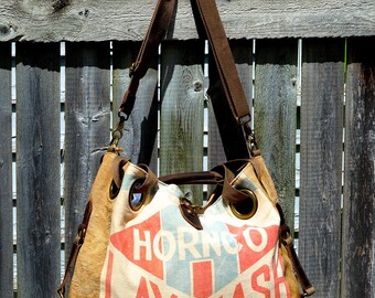 Hornco Laying Mash Chicken Feed - Open Tote - Americana OOAK Canvas & Leather Tote... Selina Vaughan Studios