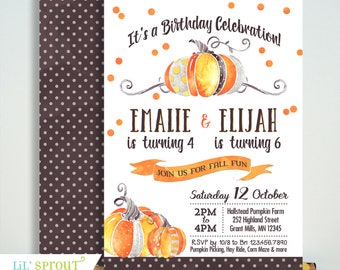 Sibling Fall Birthday Invitation - No Photo - Pumpkin Patch Invite - Halloween Double Birthday - Printable Digital File - PDF JPEG