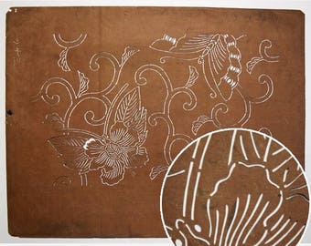 Vintage Japanese Katagami Stencil Persimmon Paper "Hidden Butterfly"
