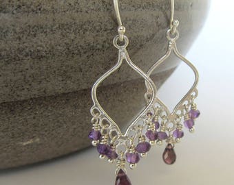 Amethyst Tourmaline Earrings, Purple Amethyst Earrings, Amethyst Earrings, Pink Tourmaline Earrings, Silver Earrings, February Birthstone