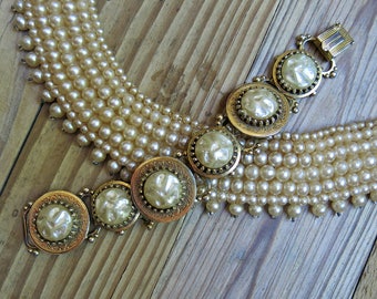 Vintage Ivory Baroque Pearl Bracelet ... 6 Substantial Links ... Heavy, Chunky