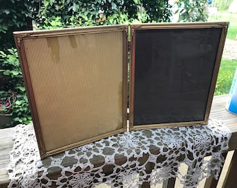 Vintage Folding 8 X 10 Double Metal Hinged Picture Photo Frame