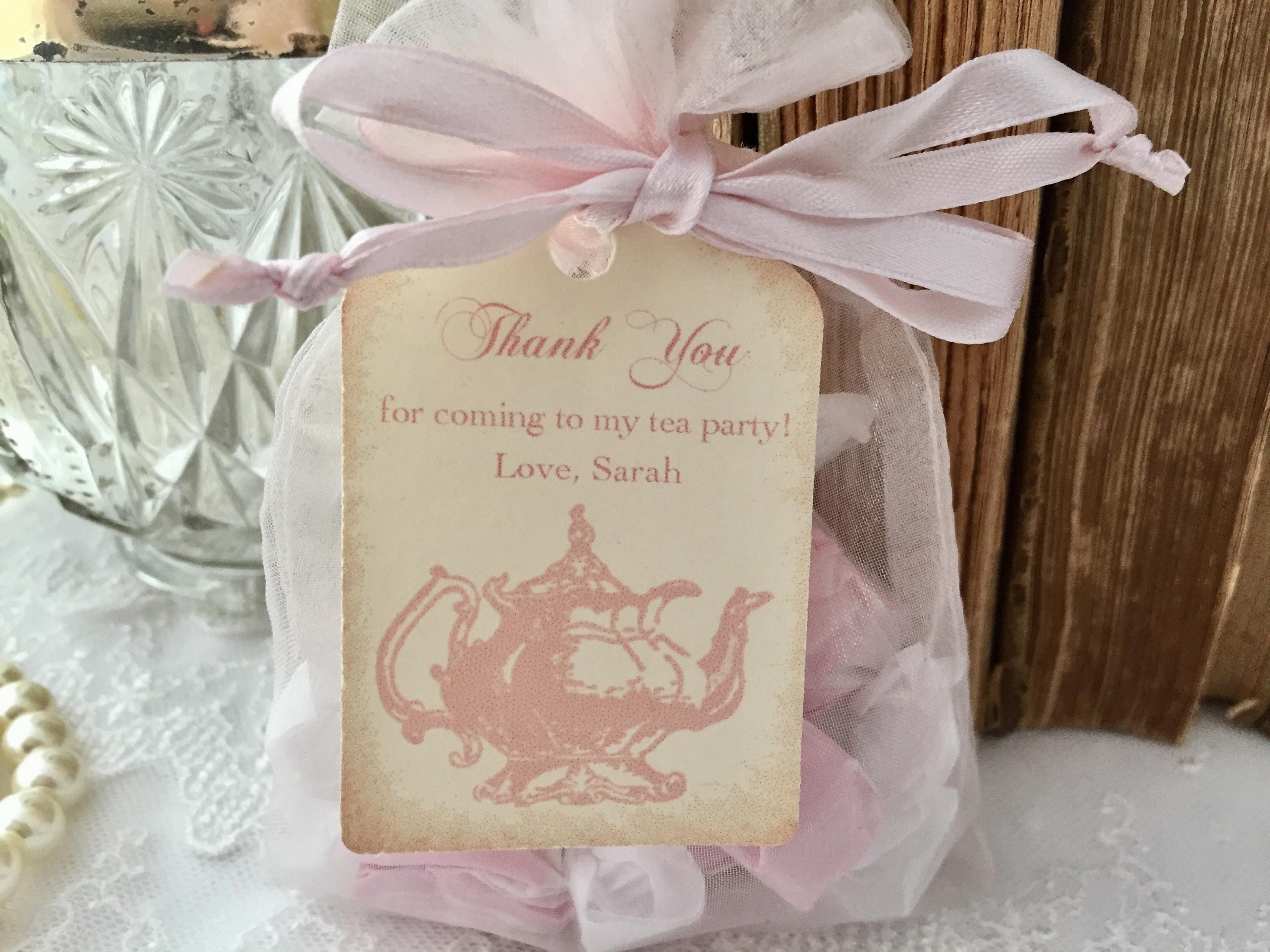 Tea Party Favor Set Organza Bags and Teapot Tags Blush Pink